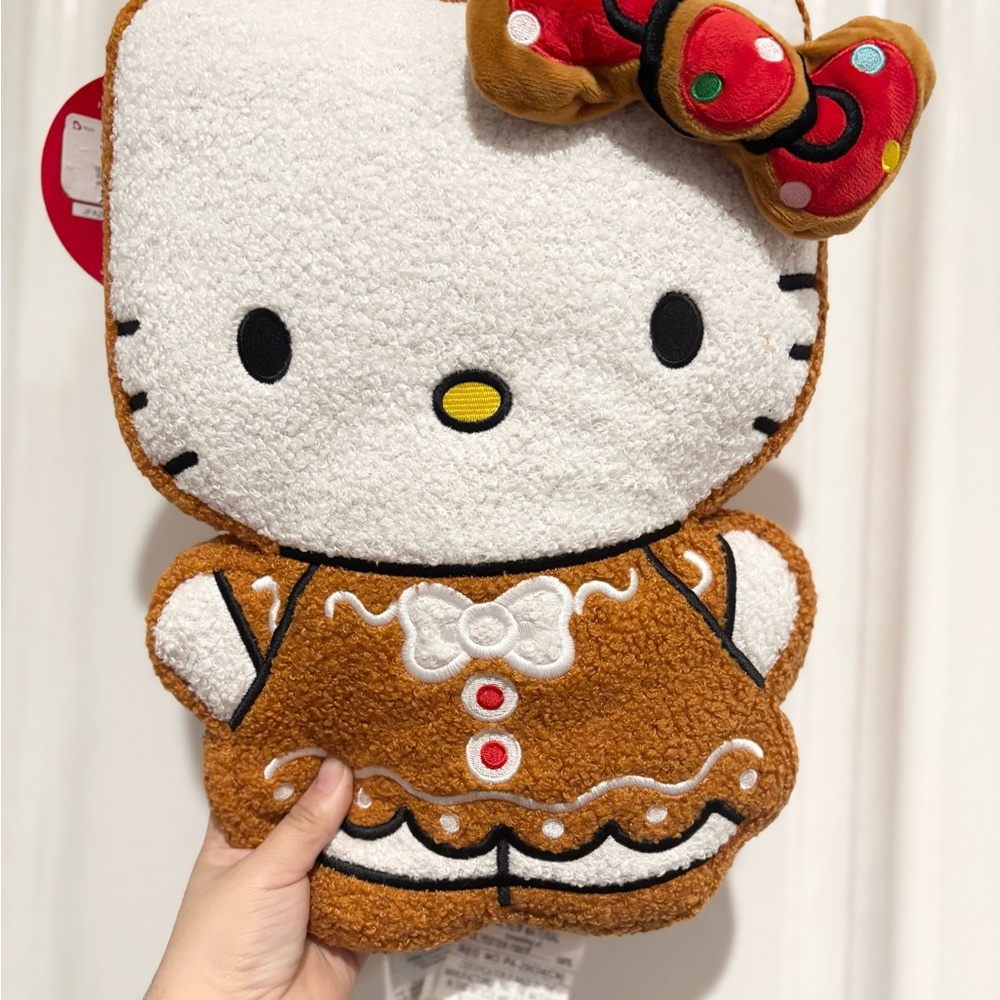 Hello Kitty Gingerbread Holiday Pillow - White, Brown, Red